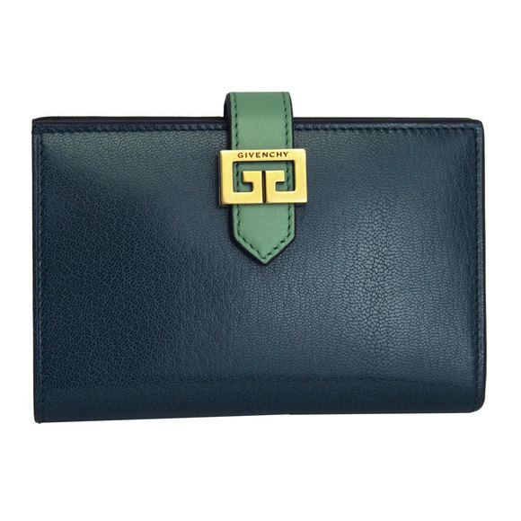 Givenchy Blue Leather Wallet Navy Gray Bifold - Picture 1 of 4